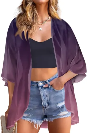 COTECRAM Summer Cardigans for Women 2025 Trendy Puff Sleeve Floral Printed Lightweight Kimono Cardigan Boho Beach Cover Ups