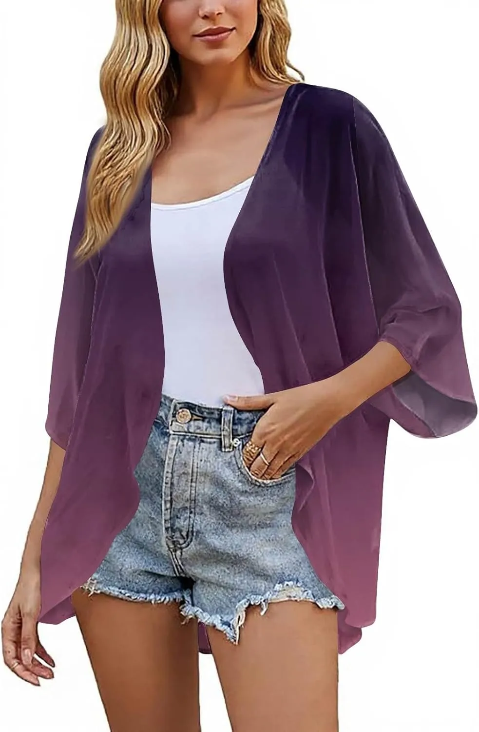COTECRAM Summer Cardigans for Women 2025 Trendy Puff Sleeve Floral Printed Lightweight Kimono Cardigan Boho Beach Cover Ups