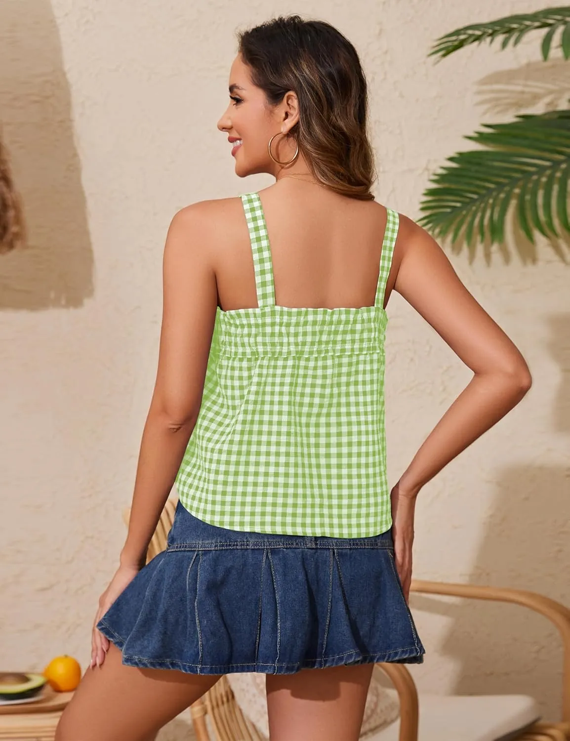 Cotton Gingham Tie Front Tank Tops for Women Girls Cute Plaid Tank Tops Casual Summer Going Out Top