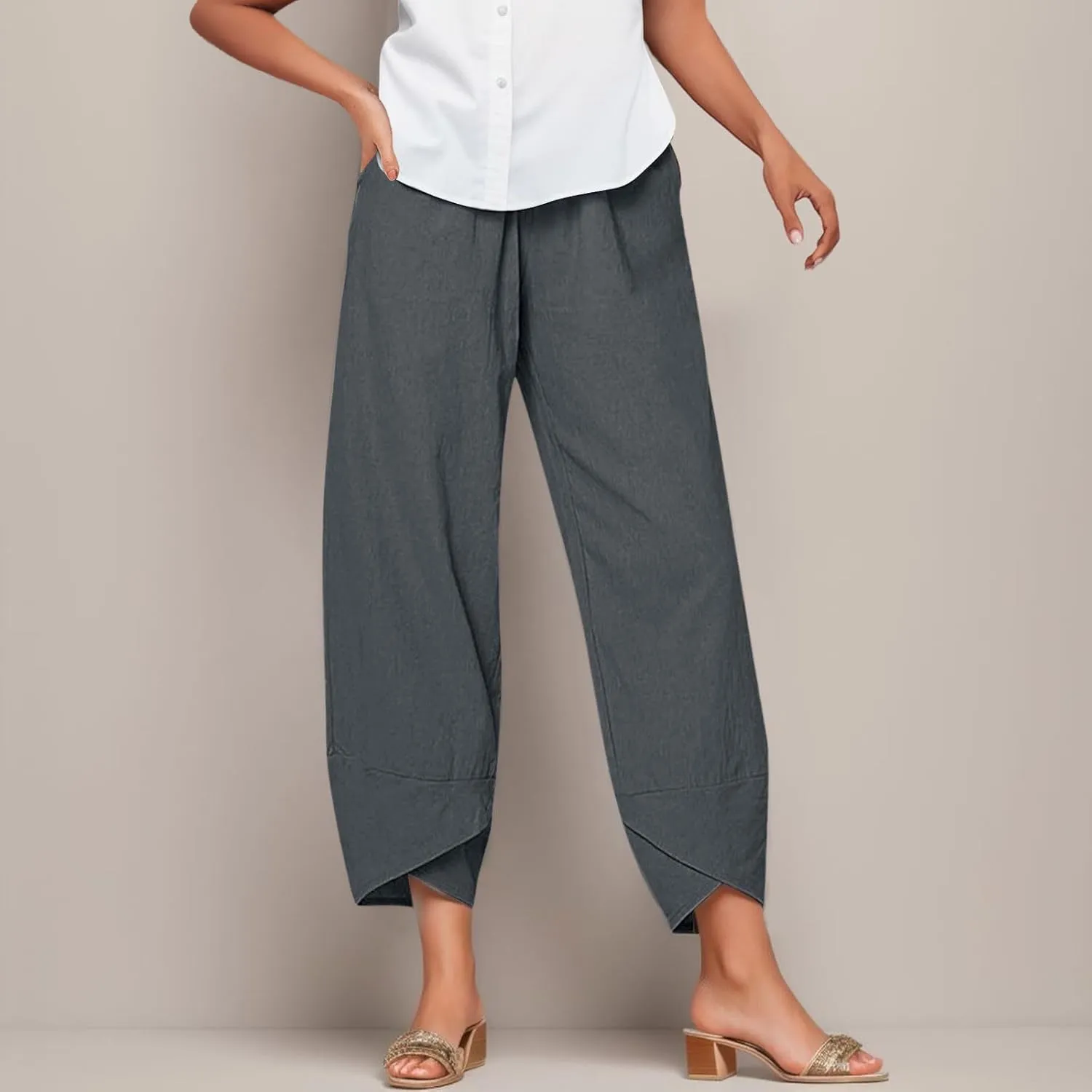 Cropped Lightweight Womens Capris for Summer High Waist Linen Casual Womens Trousers for Summer Dressy Linen Loose