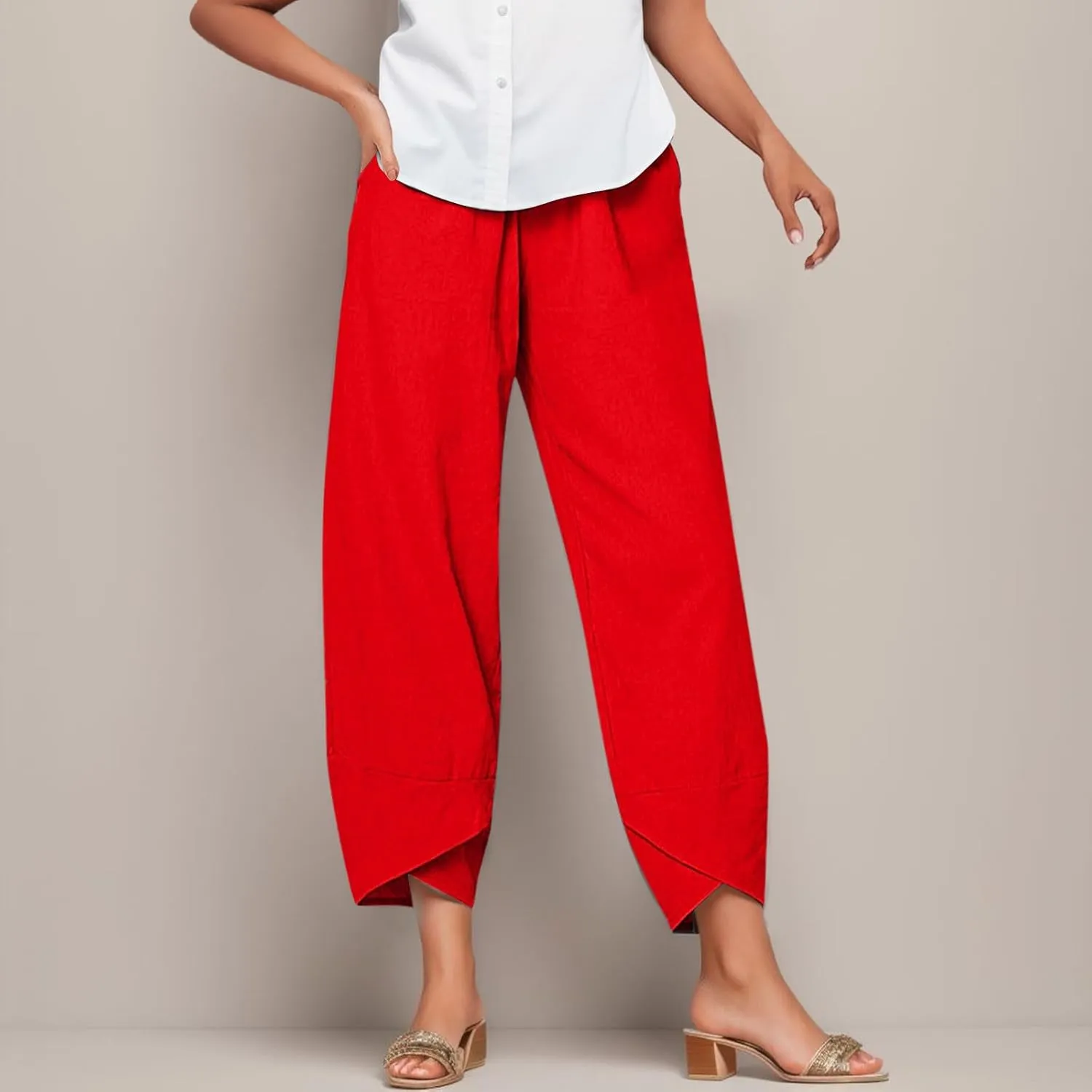 Cropped Lightweight Womens Capris for Summer High Waist Linen Casual Womens Trousers for Summer Dressy Linen Loose