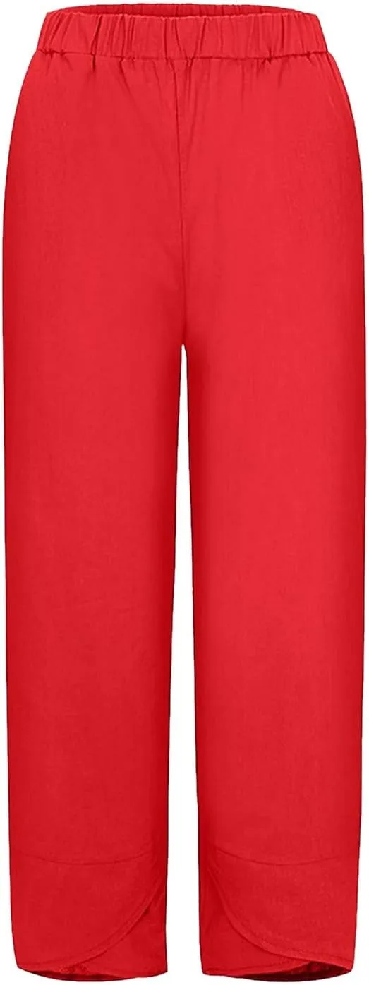 Cropped Lightweight Womens Capris for Summer High Waist Linen Casual Womens Trousers for Summer Dressy Linen Loose
