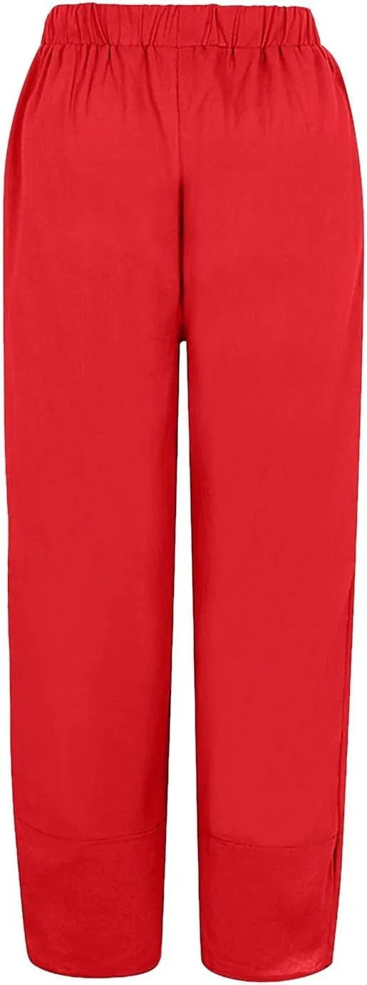 Cropped Lightweight Womens Capris for Summer High Waist Linen Casual Womens Trousers for Summer Dressy Linen Loose