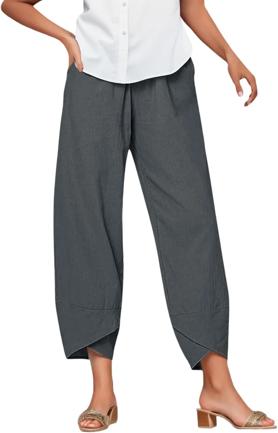 Cropped Lightweight Womens Capris for Summer High Waist Linen Casual Womens Trousers for Summer Dressy Linen Loose