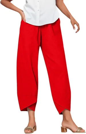 Cropped Lightweight Womens Capris for Summer High Waist Linen Casual Womens Trousers for Summer Dressy Linen Loose
