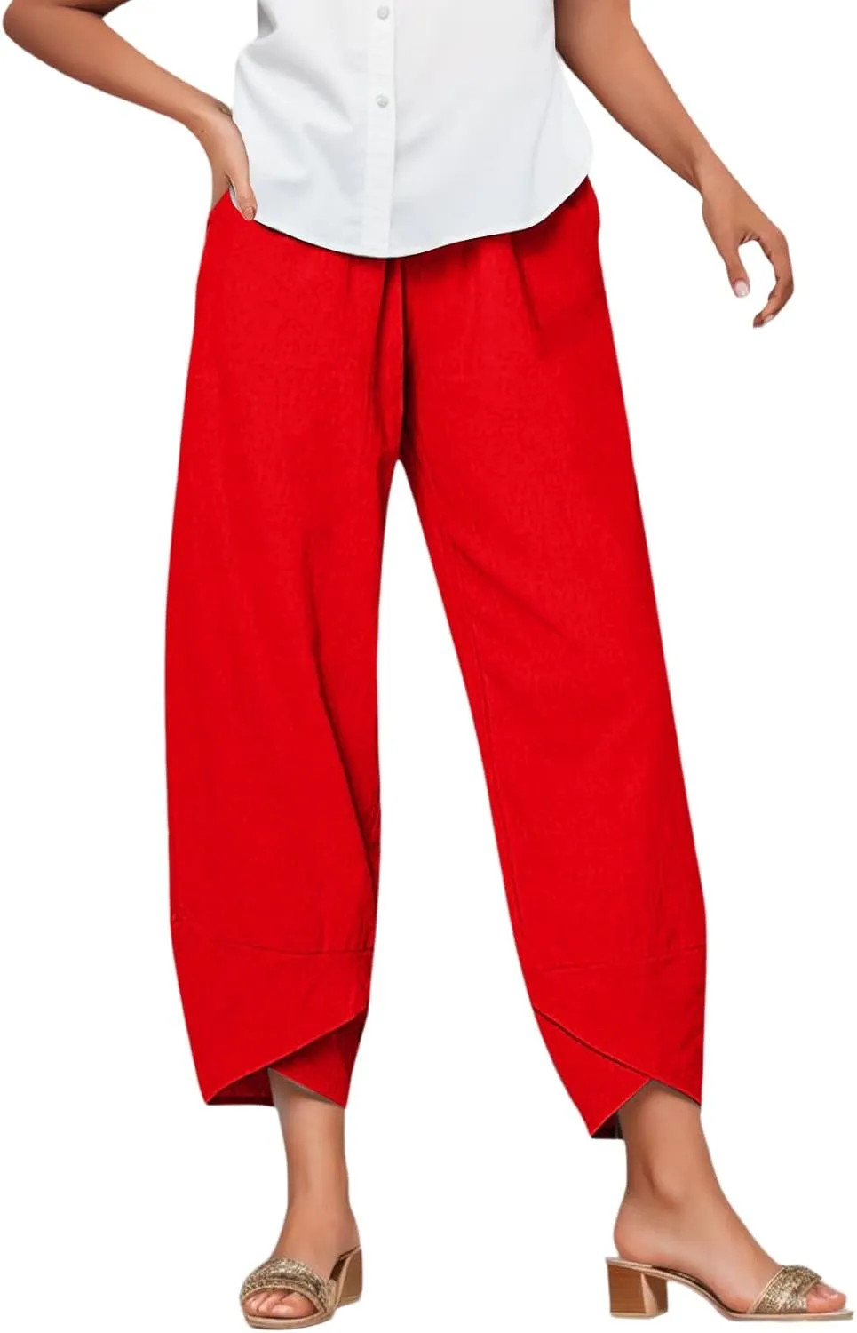 Cropped Lightweight Womens Capris for Summer High Waist Linen Casual Womens Trousers for Summer Dressy Linen Loose