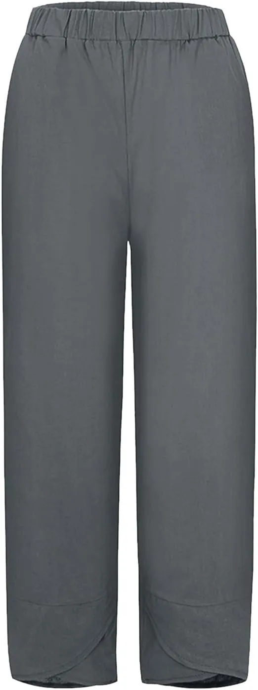 Cropped Lightweight Womens Capris for Summer High Waist Linen Casual Womens Trousers for Summer Dressy Linen Loose