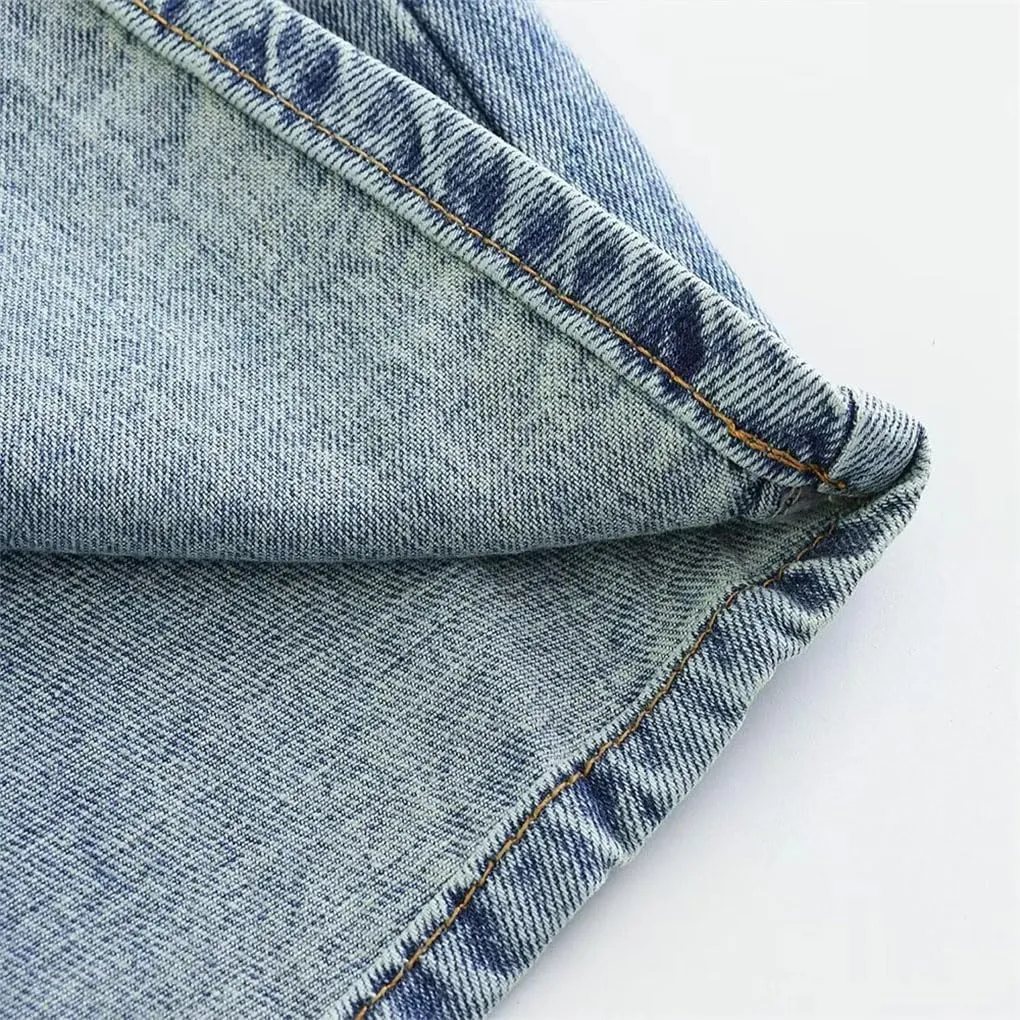 DBFBDTU Women Solid Long Denim Skirt Streetwear Casual High Waisted Pocket Skirts