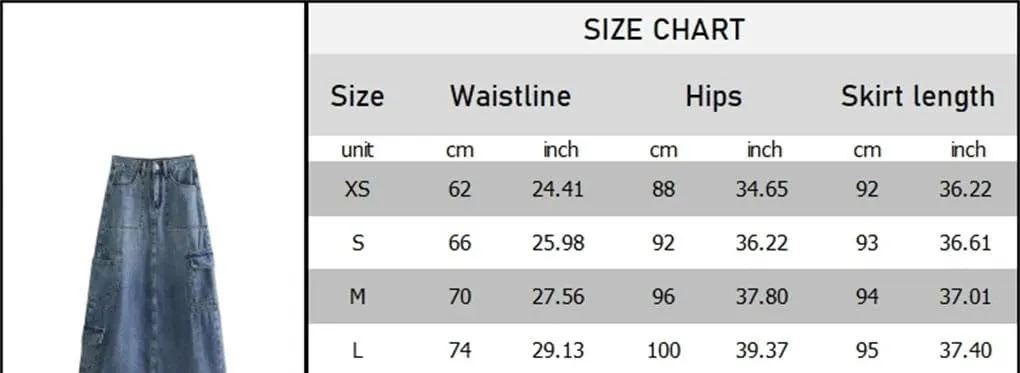 DBFBDTU Women Solid Long Denim Skirt Streetwear Casual High Waisted Pocket Skirts