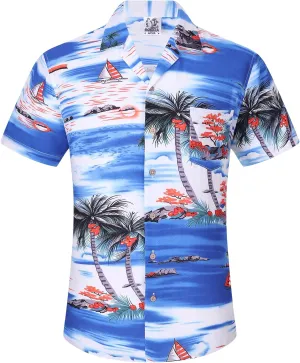 DOKKIA Men's Casual Tropical Floral Short Sleeve Luau Beach Aloha Hawaiian Shirt