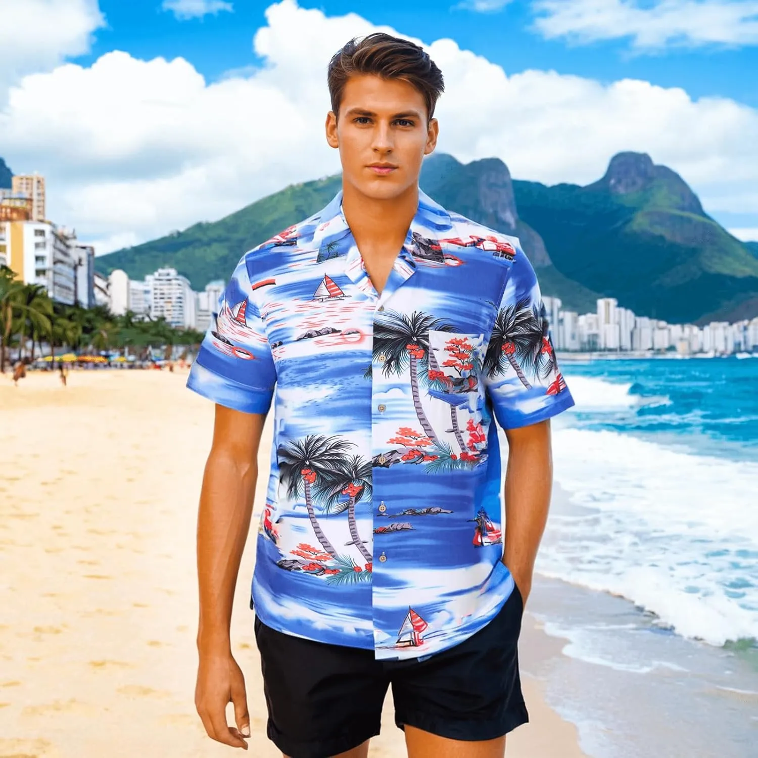 DOKKIA Men's Casual Tropical Floral Short Sleeve Luau Beach Aloha Hawaiian Shirt