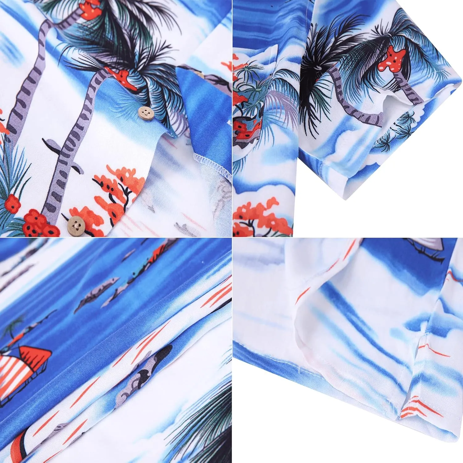 DOKKIA Men's Casual Tropical Floral Short Sleeve Luau Beach Aloha Hawaiian Shirt