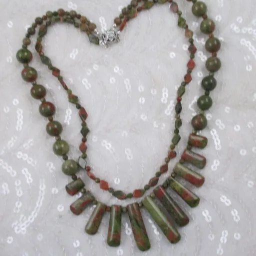 Double Strand Gemstone Unakite Necklace