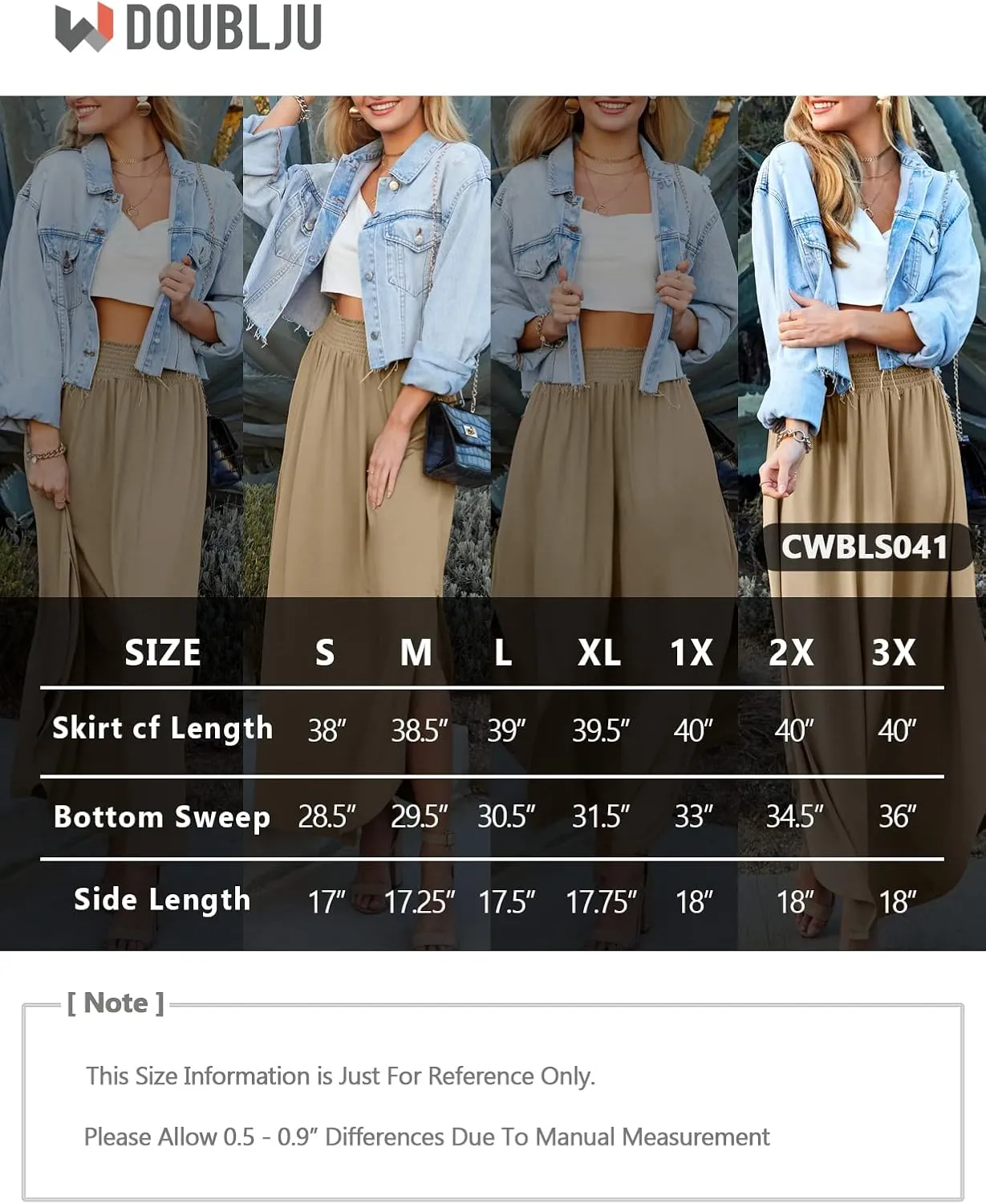 DOUBLJU Casual High Waisted Maxi Skirts Elastic Waist Band Ankle Length Trendy Summer Long Skirt for Womens with Plus Size
