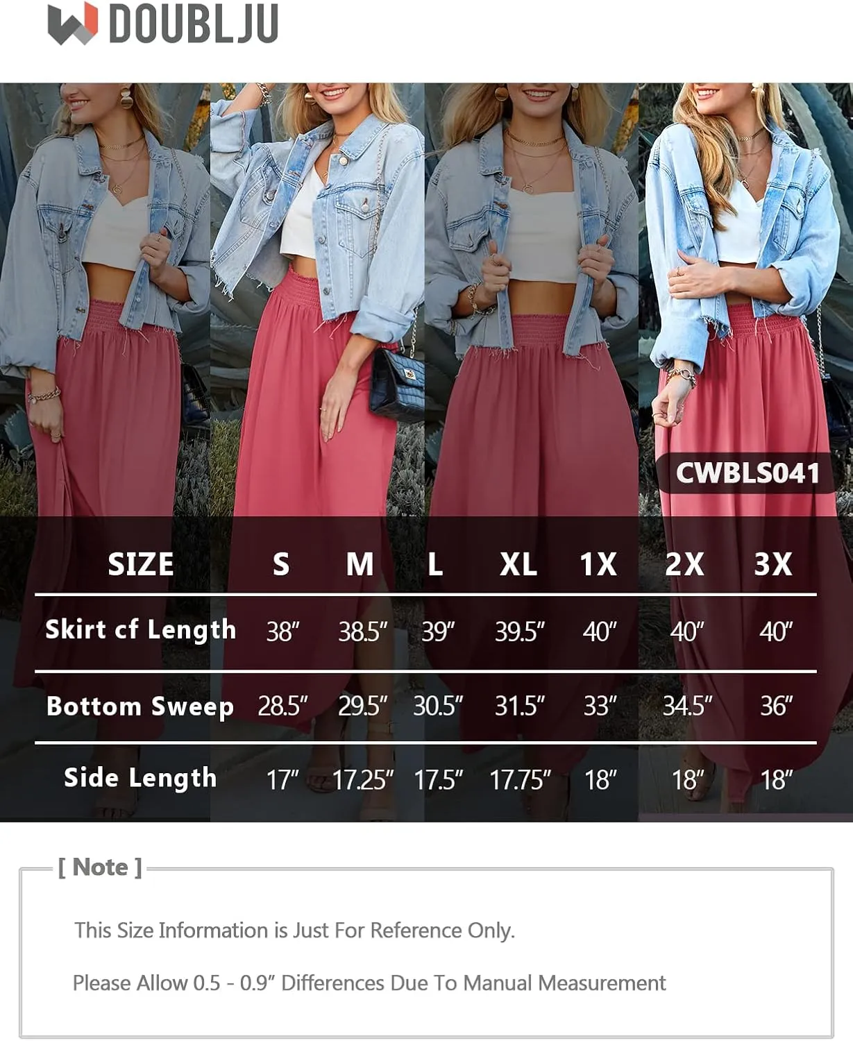 DOUBLJU Casual High Waisted Maxi Skirts Elastic Waist Band Ankle Length Trendy Summer Long Skirt for Womens with Plus Size