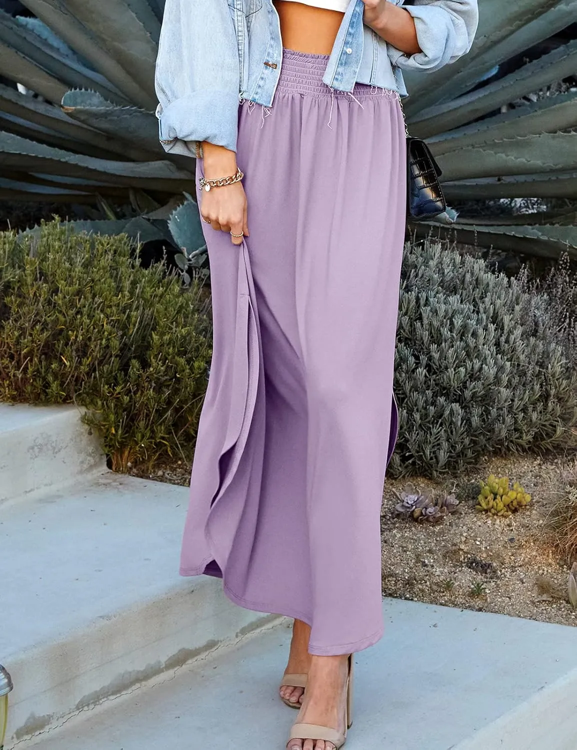 DOUBLJU Casual High Waisted Maxi Skirts Elastic Waist Band Ankle Length Trendy Summer Long Skirt for Womens with Plus Size