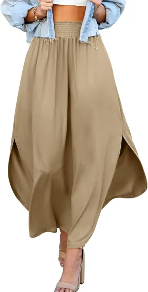 DOUBLJU Casual High Waisted Maxi Skirts Elastic Waist Band Ankle Length Trendy Summer Long Skirt for Womens with Plus Size