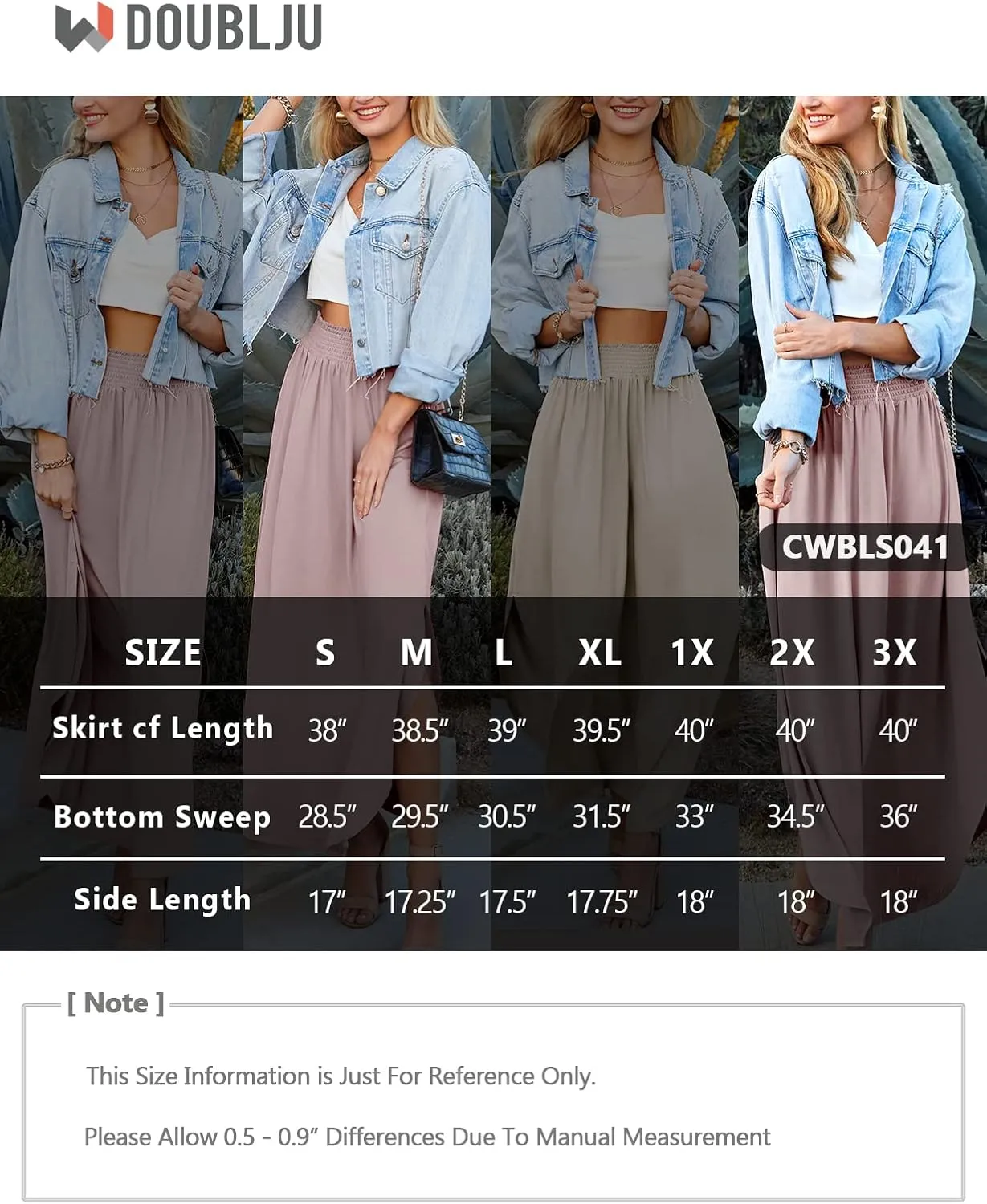 DOUBLJU Casual High Waisted Maxi Skirts Elastic Waist Band Ankle Length Trendy Summer Long Skirt for Womens with Plus Size