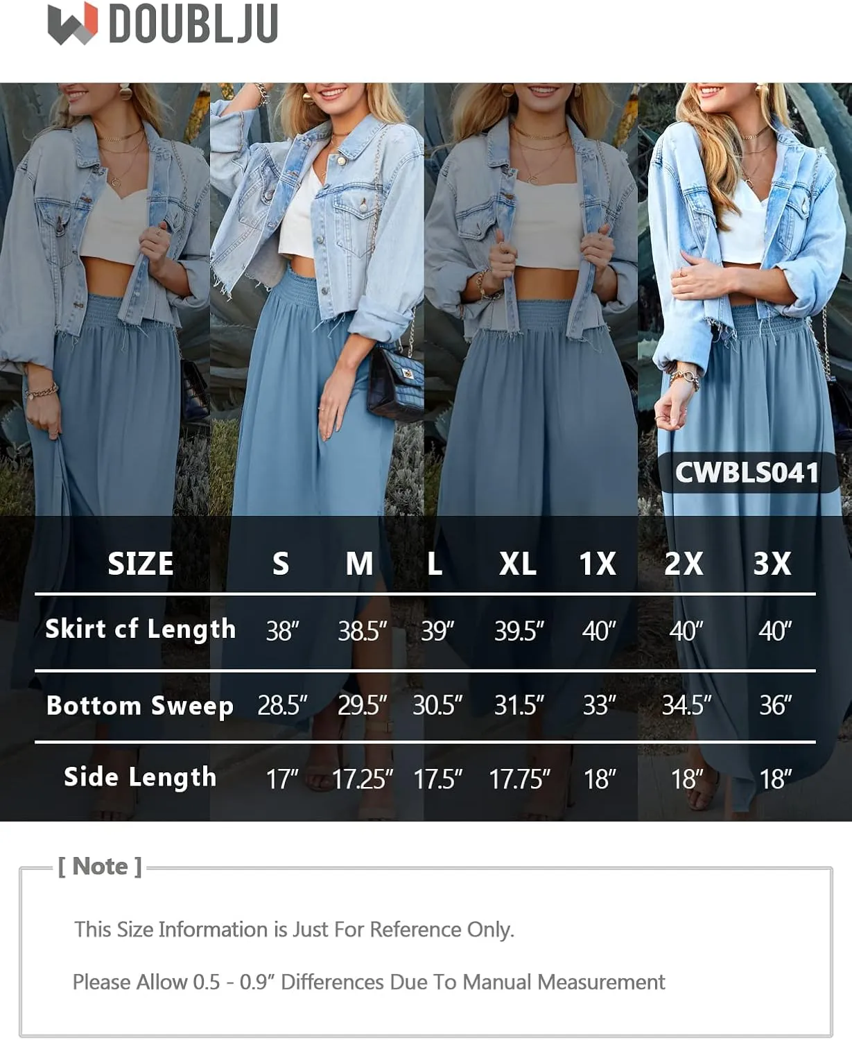 DOUBLJU Casual High Waisted Maxi Skirts Elastic Waist Band Ankle Length Trendy Summer Long Skirt for Womens with Plus Size
