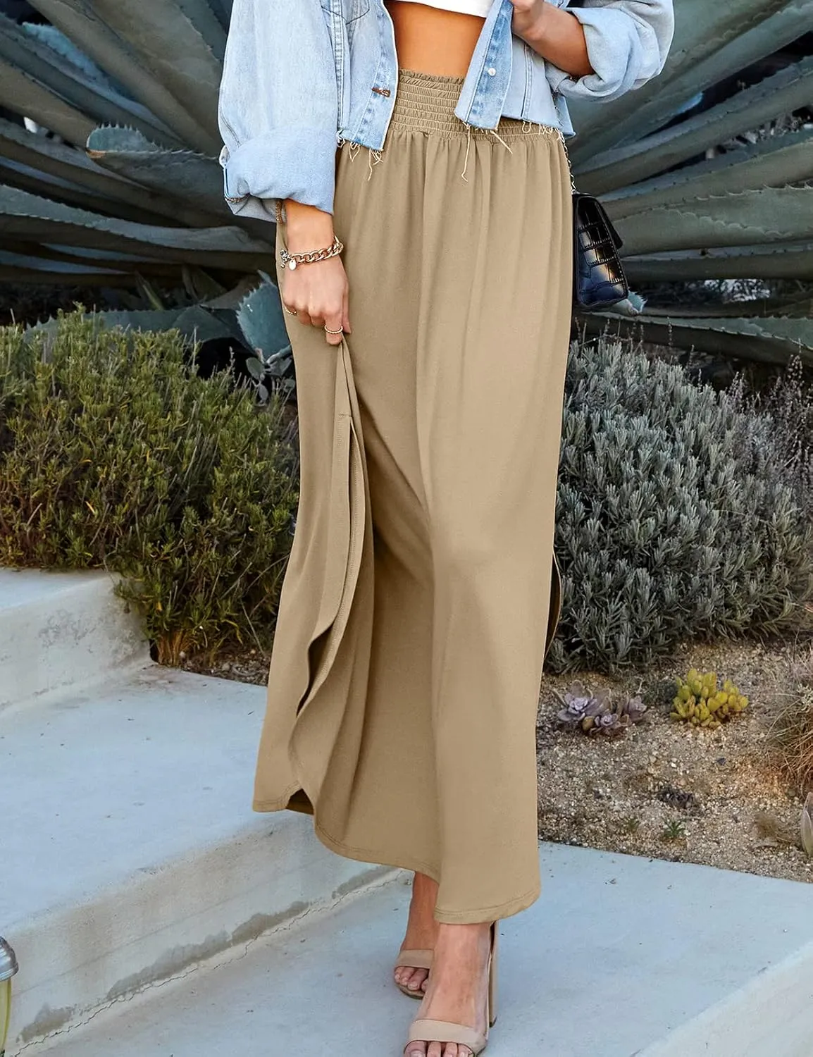 DOUBLJU Casual High Waisted Maxi Skirts Elastic Waist Band Ankle Length Trendy Summer Long Skirt for Womens with Plus Size