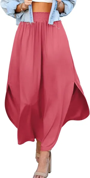 DOUBLJU Casual High Waisted Maxi Skirts Elastic Waist Band Ankle Length Trendy Summer Long Skirt for Womens with Plus Size