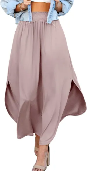 DOUBLJU Casual High Waisted Maxi Skirts Elastic Waist Band Ankle Length Trendy Summer Long Skirt for Womens with Plus Size