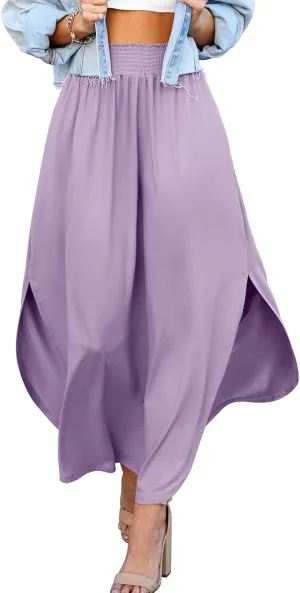 DOUBLJU Casual High Waisted Maxi Skirts Elastic Waist Band Ankle Length Trendy Summer Long Skirt for Womens with Plus Size