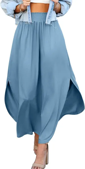 DOUBLJU Casual High Waisted Maxi Skirts Elastic Waist Band Ankle Length Trendy Summer Long Skirt for Womens with Plus Size