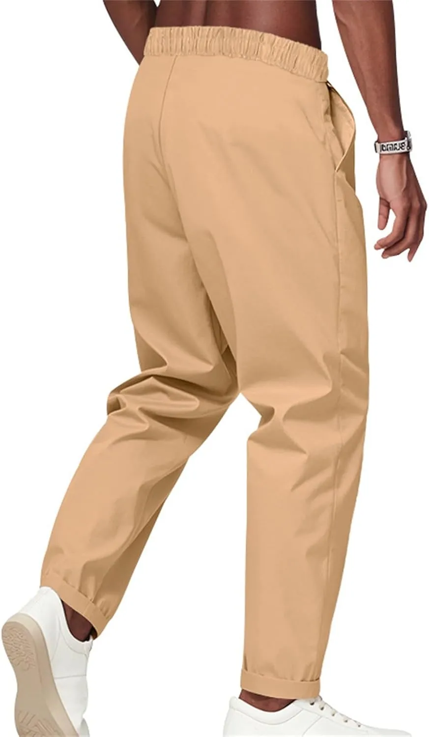 Dress Pants for Men Baggy Lightweight Drawstring Waist Chino Pants Quick Dry Business Casual Pants with Pockets