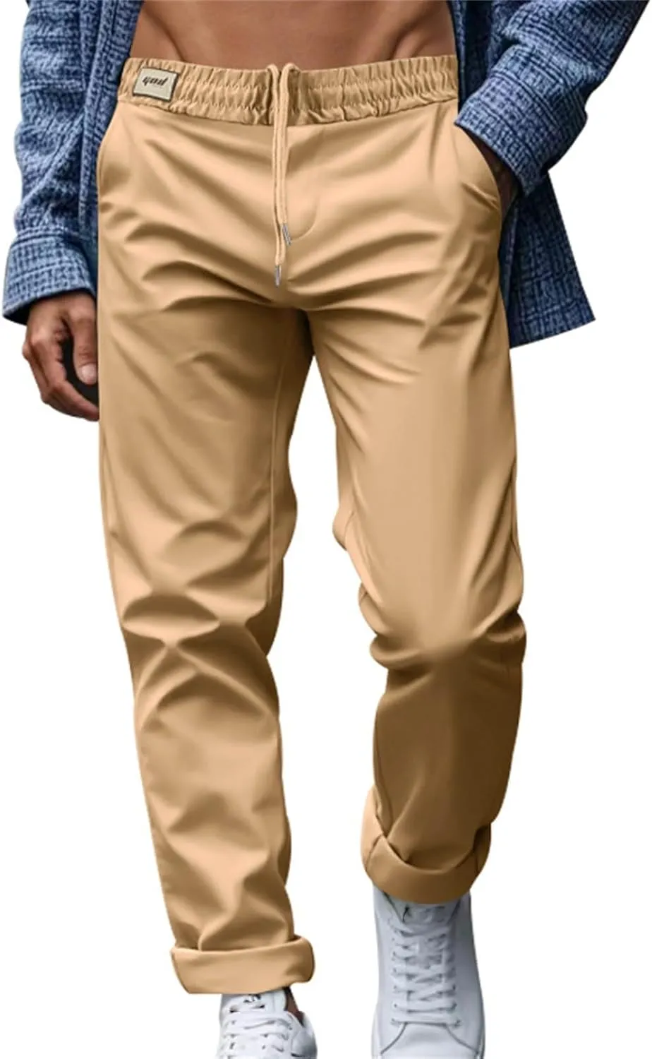 Dress Pants for Men Baggy Lightweight Drawstring Waist Chino Pants Quick Dry Business Casual Pants with Pockets
