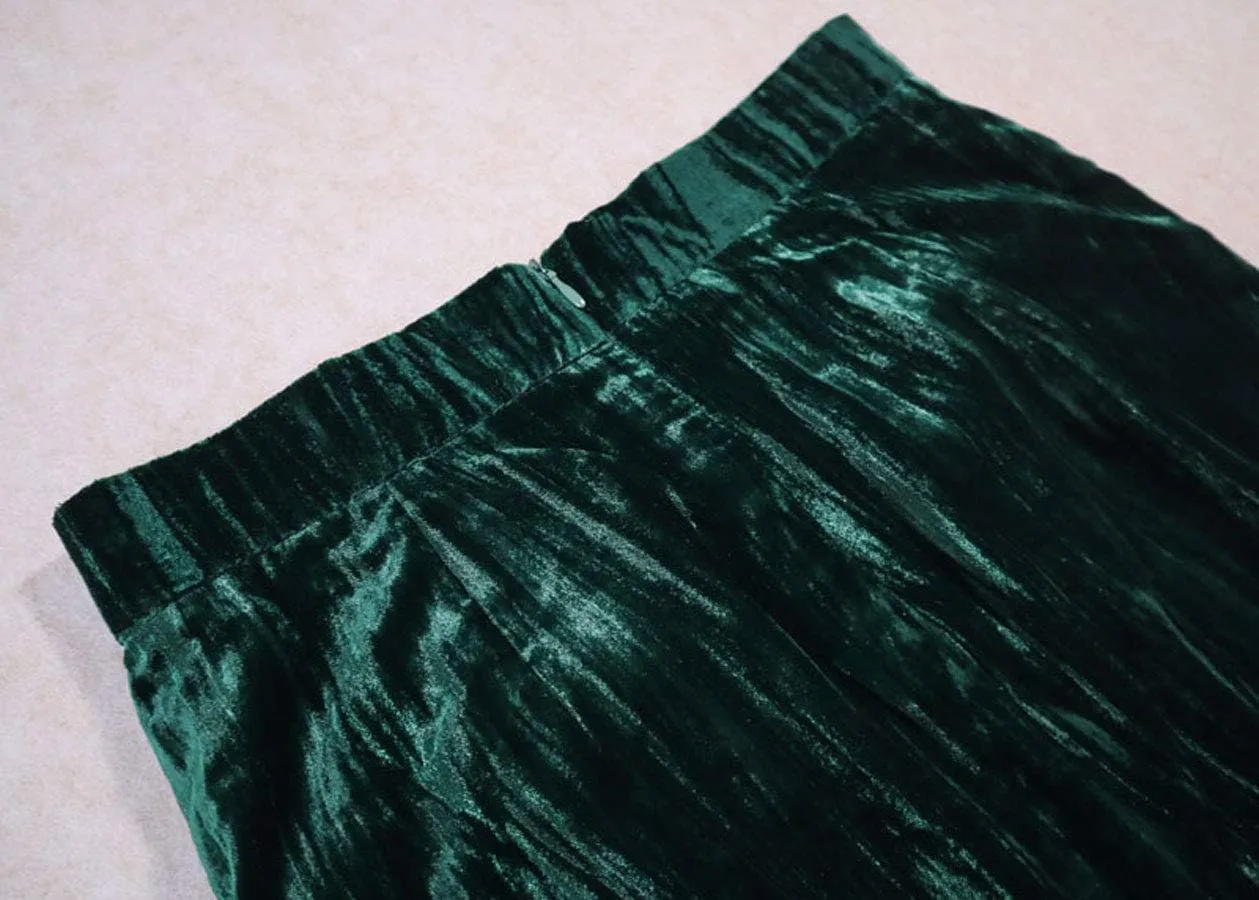 ebossy Women's Button Front High Waisted Bodycon Shimmer Velvet Midi Pencil Skirt