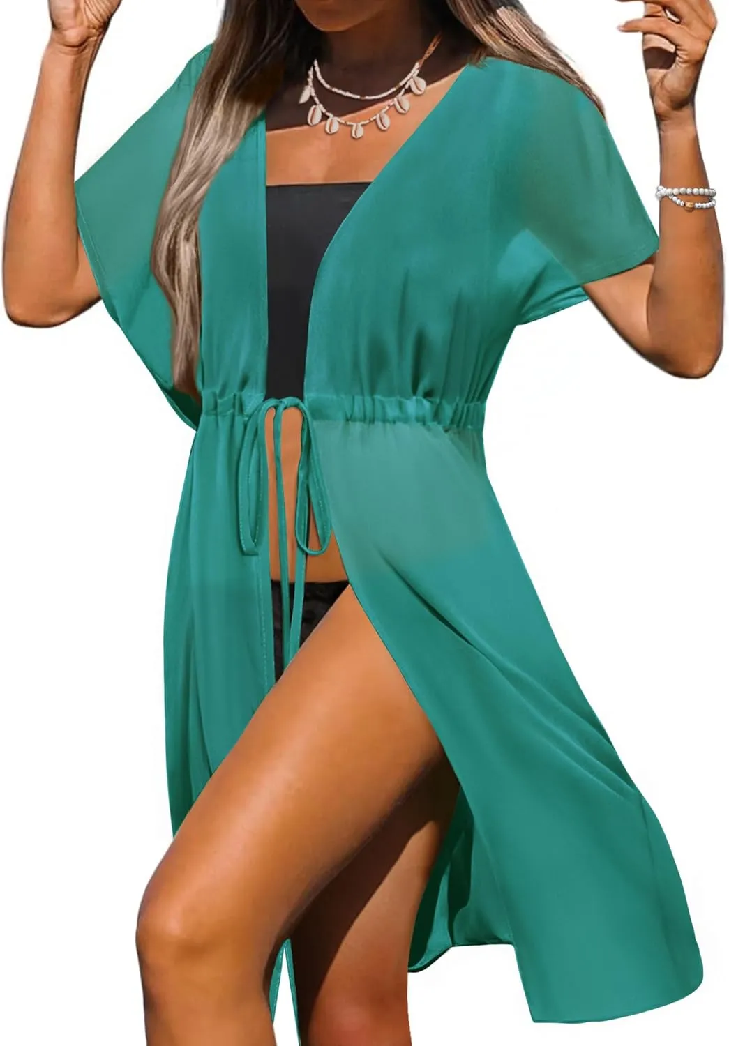 Ekouaer Bathing Suit Cover Up Chiffon Swim Suit Coverup Tie Front Sheer Beach Kimono Coverups Swimwear Cardigans