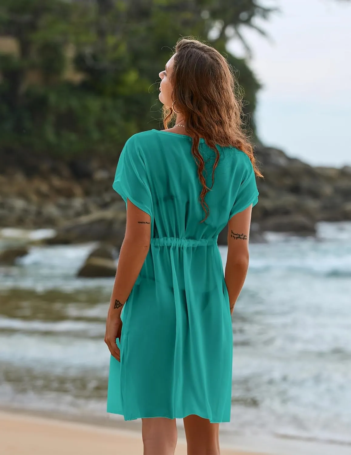 Ekouaer Bathing Suit Cover Up Chiffon Swim Suit Coverup Tie Front Sheer Beach Kimono Coverups Swimwear Cardigans