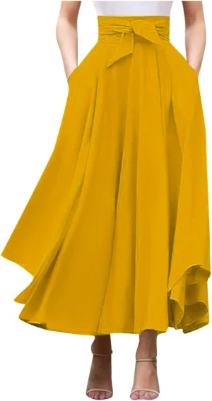 Elegant High Waist Skirt for Women Casual Bohemian Maxi Skirt with Pockets Asymmetrical Hem Skirts for Women Midi