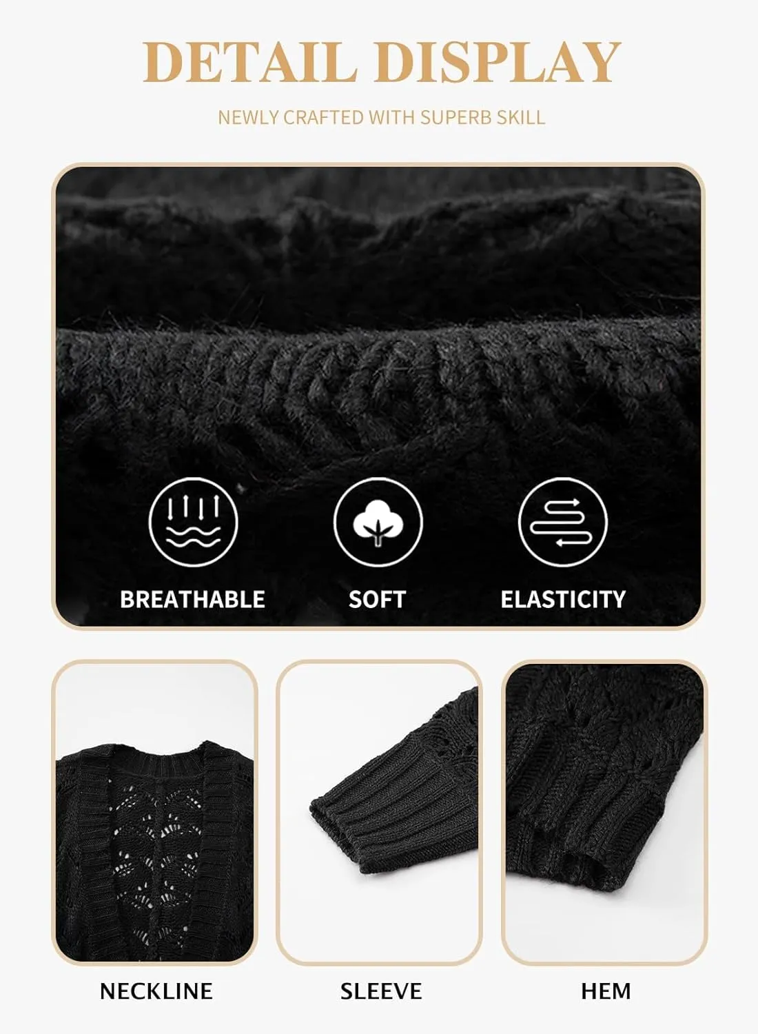 Eytino Womens Plus Size Crochet Cardigan Sweater Long Sleeve Hollow Out Open Front Cardigans Outwear(1X-5X)
