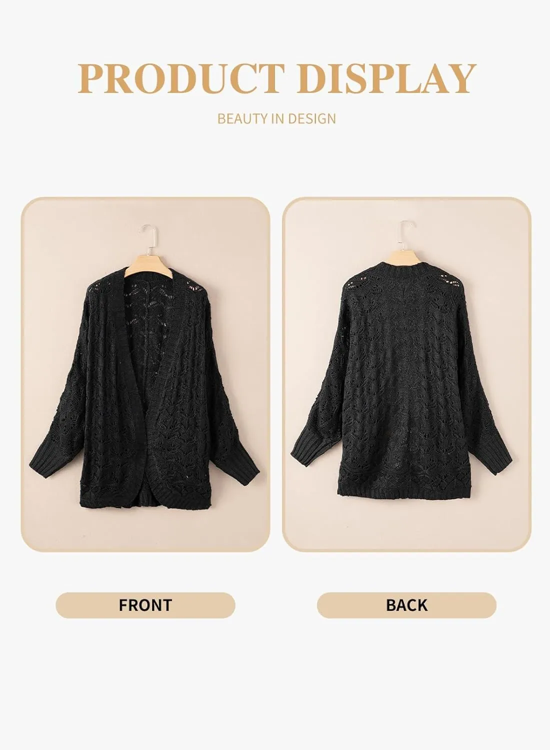 Eytino Womens Plus Size Crochet Cardigan Sweater Long Sleeve Hollow Out Open Front Cardigans Outwear(1X-5X)