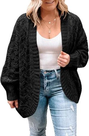 Eytino Womens Plus Size Crochet Cardigan Sweater Long Sleeve Hollow Out Open Front Cardigans Outwear(1X-5X)