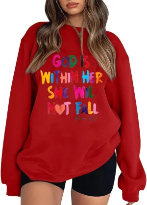Fashion Sweatshirts for Women Long Sleeve Crew Neck Pullover Oversized Colorful Alphabet Graphic Loose Fit Tops