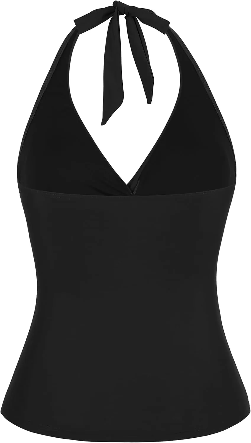 Firpearl Underwire Tankini Tops for Women Ruched Tummy Control Bathing Suit Tops Halter V Neck Swimsuit Top Only
