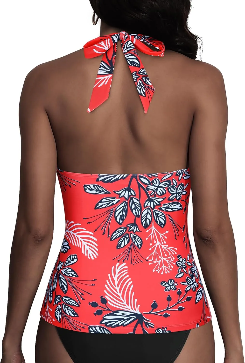 Firpearl Underwire Tankini Tops for Women Ruched Tummy Control Bathing Suit Tops Halter V Neck Swimsuit Top Only