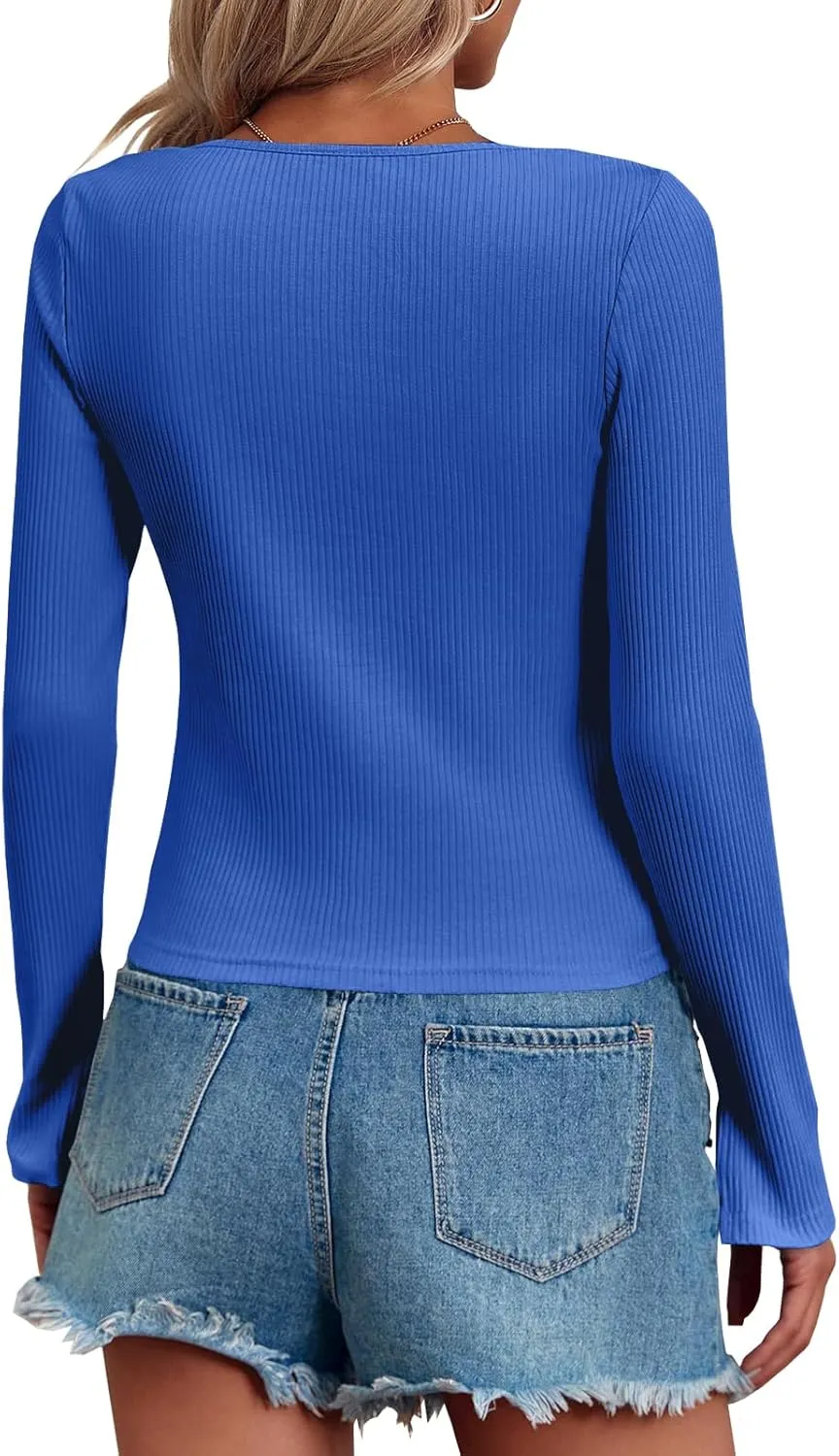 Fisoew Womens Long Sleeve Tops Ribbed Crop Top Double Zip Up Cardigans V Neck Sweater Shirts Fall and Winter 2024