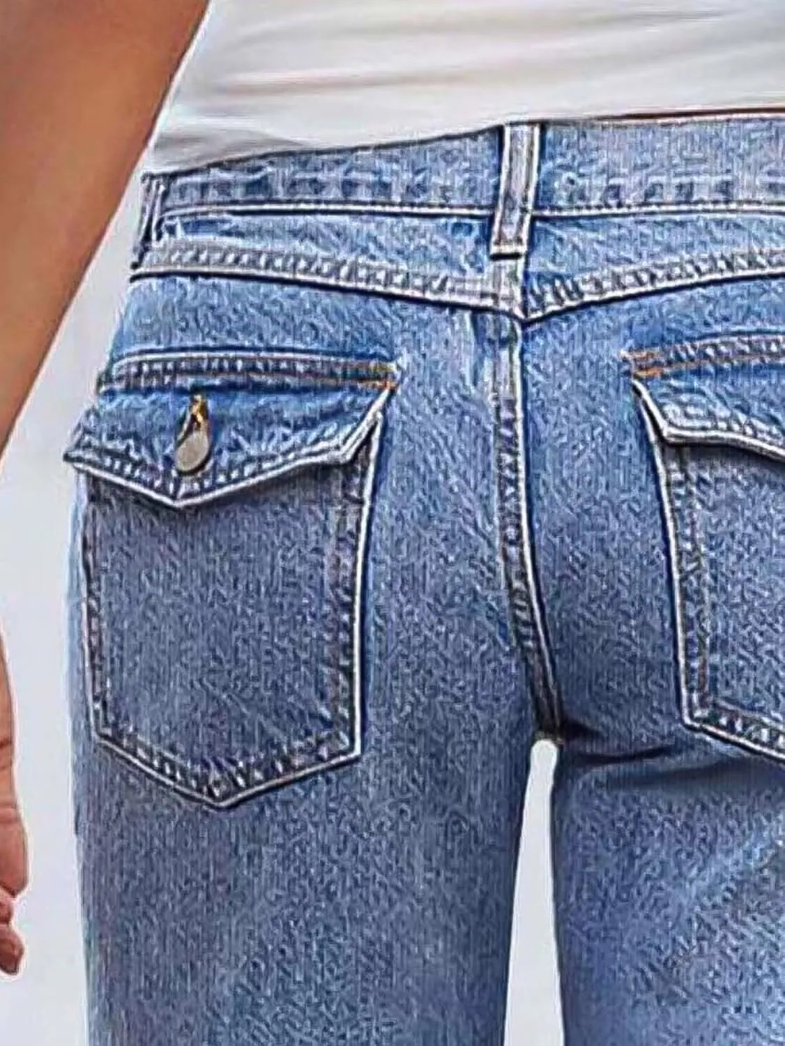 Flamingals Women's Mid Rise Straight Leg Denim Bermuda Shorts Raw Hem Trendy with Flap Pockets