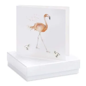 Flamingo Silver Earrings On Designer Card by Crumble and Core