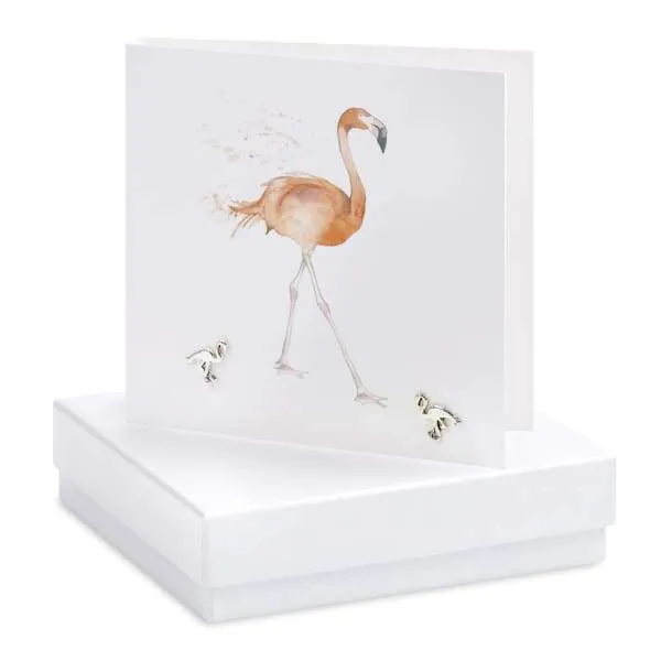 Flamingo Silver Earrings On Designer Card by Crumble and Core
