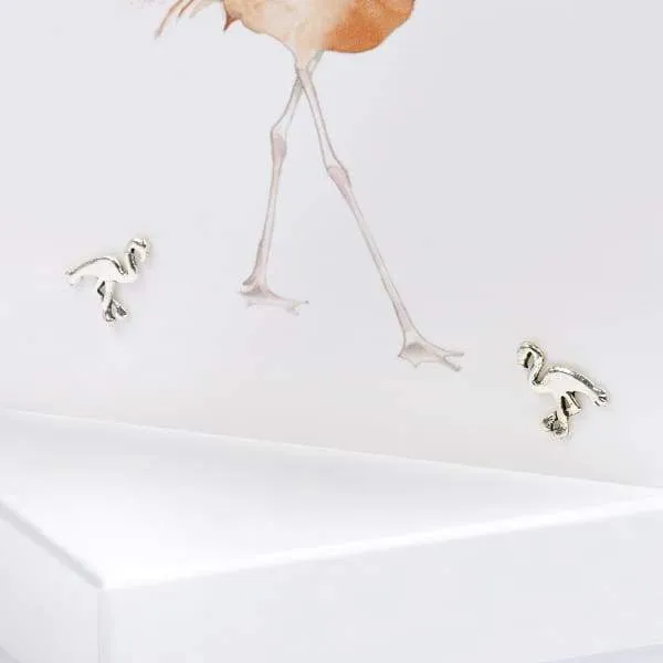 Flamingo Silver Earrings On Designer Card by Crumble and Core