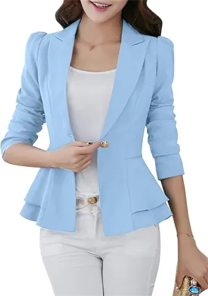 FLITAY Womens Long Sleeve Solid Color Blazer Open Front Work Loose Blazer Jacket