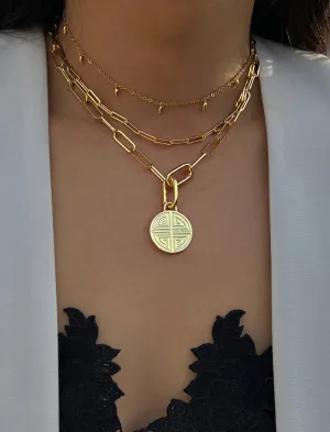 FOUR BLESSINGS Lucky Charm Coin Pendant Link Chain Necklace