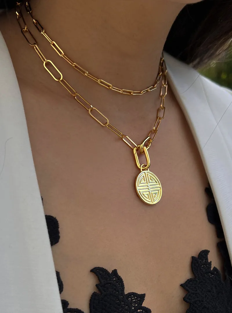 FOUR BLESSINGS Lucky Charm Coin Pendant Link Chain Necklace
