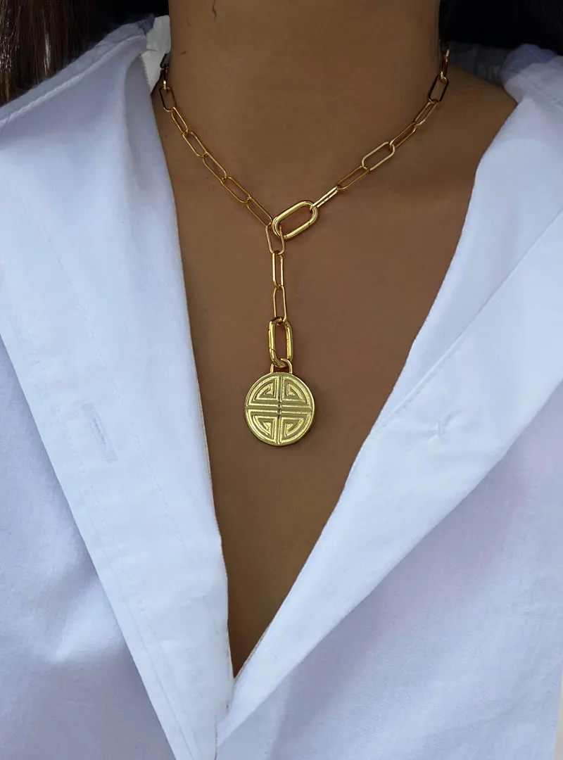 FOUR BLESSINGS Lucky Charm Coin Pendant Link Chain Necklace