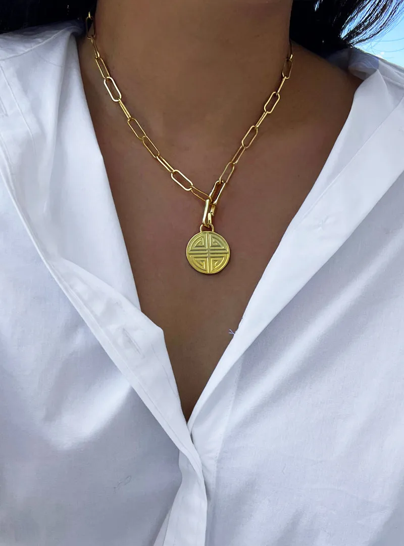 FOUR BLESSINGS Lucky Charm Coin Pendant Link Chain Necklace